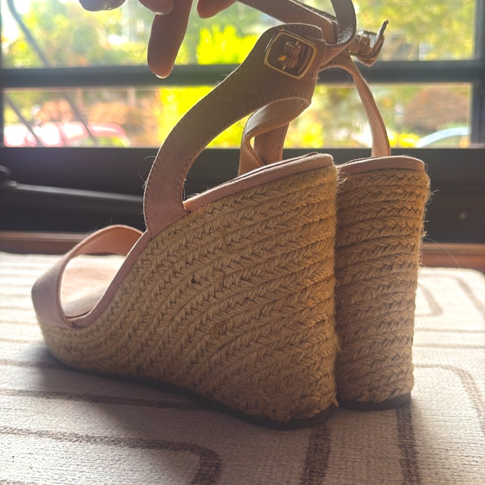 Elegant Blush Pink Espadrille Wedge Sandals - Picture 3 of 5